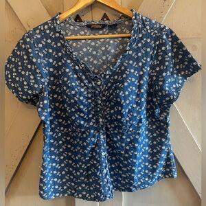 Shaver Lake Floral Denim Blouse Cottagecore Button Front Top